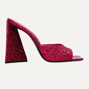The Attico Women's Pink Devon Glitter Mule Heels Sandals Shoes